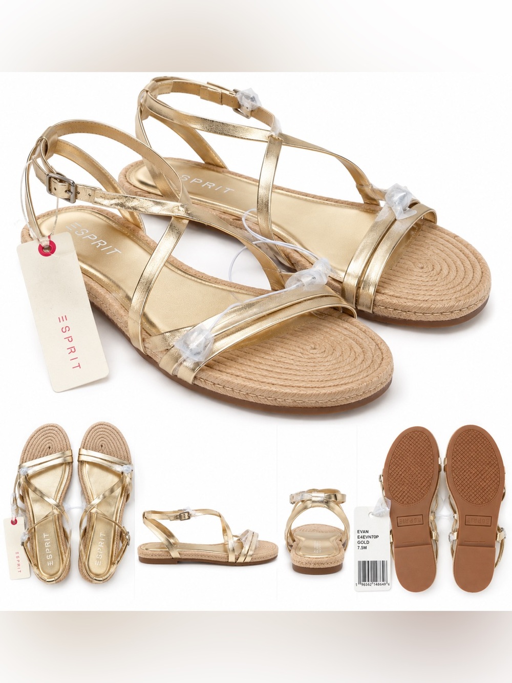 Esprit Evan Gold Jute Wrapped Espadrille Sandals 7.5 NWT